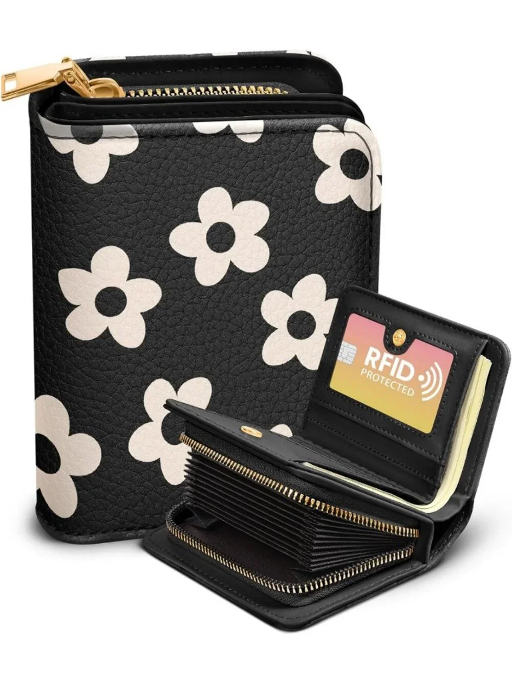 Stylish RFID Credit Card Holder Wallet for Women - 16 Slots, Zipper, Cute